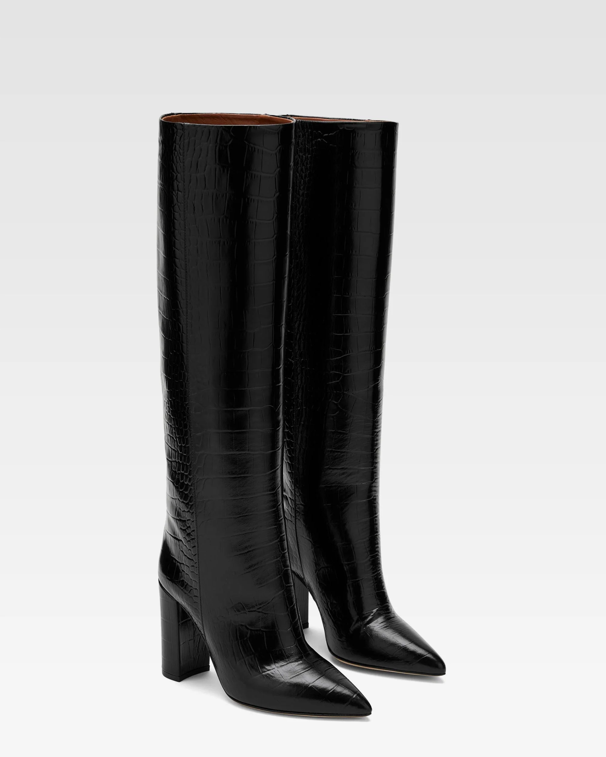 Black croc-effect leather boots - Image 2