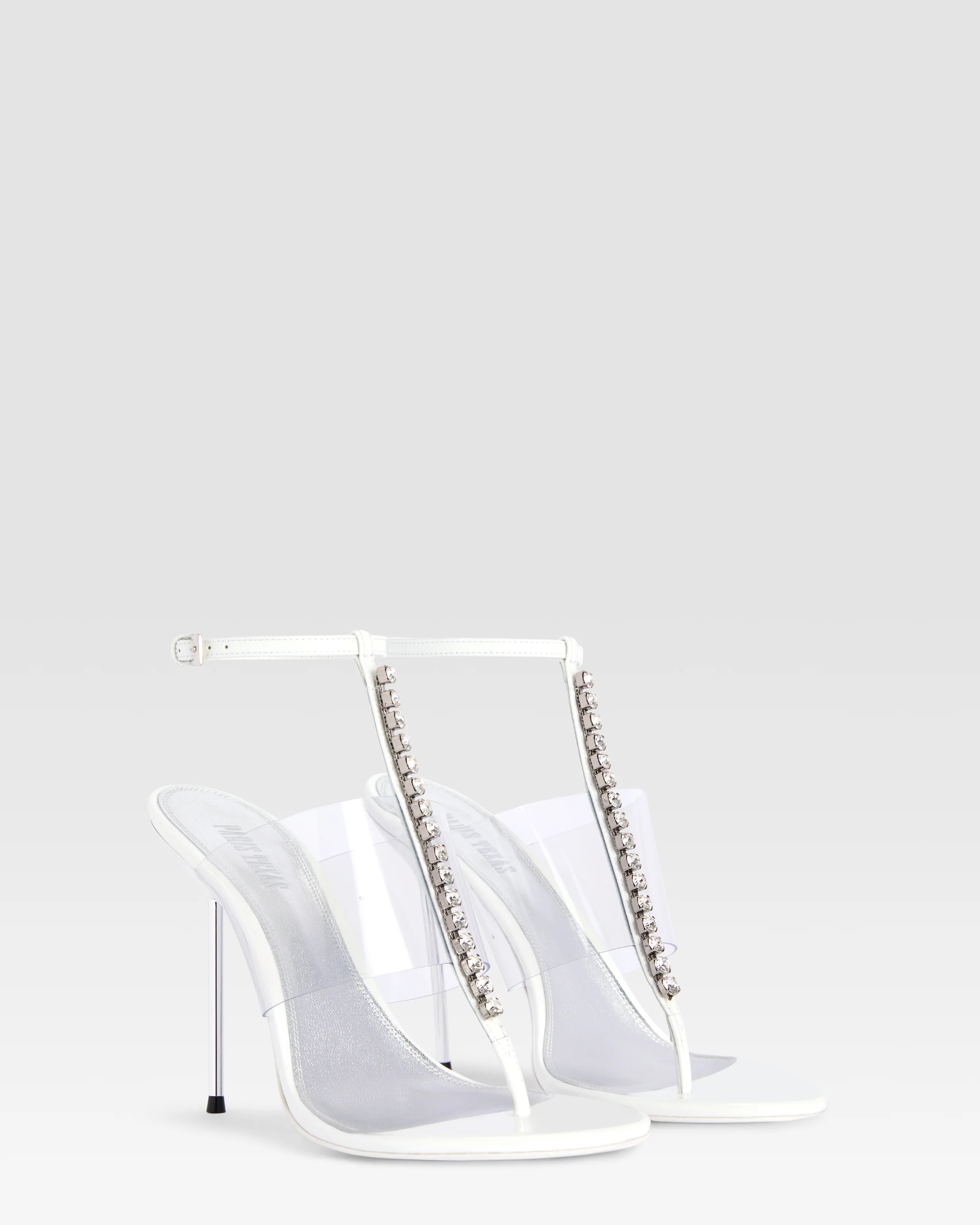 T-strap sandals in optic white patent leather with stud detailing - Image 2