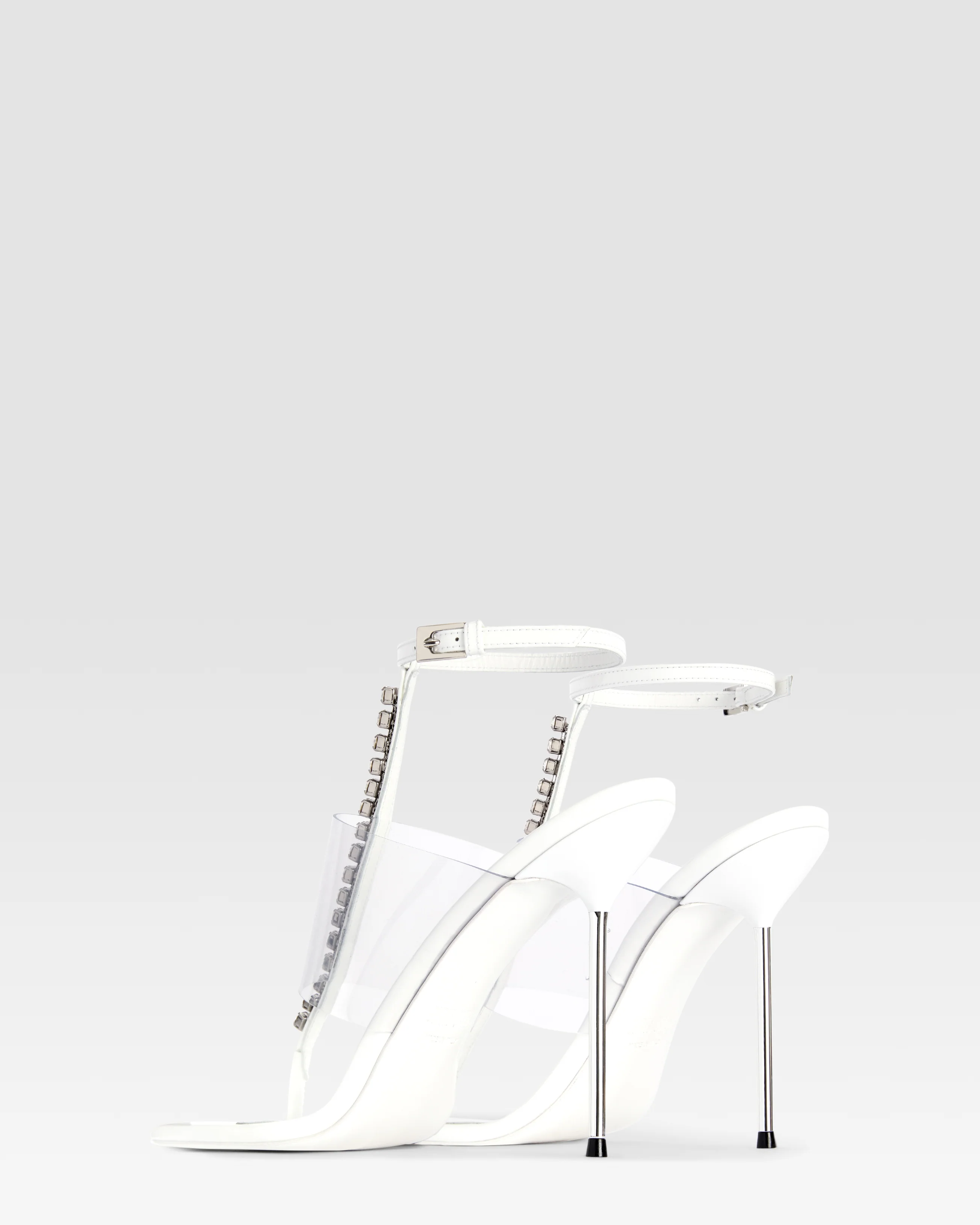 T-strap sandals in optic white patent leather with stud detailing - Image 3