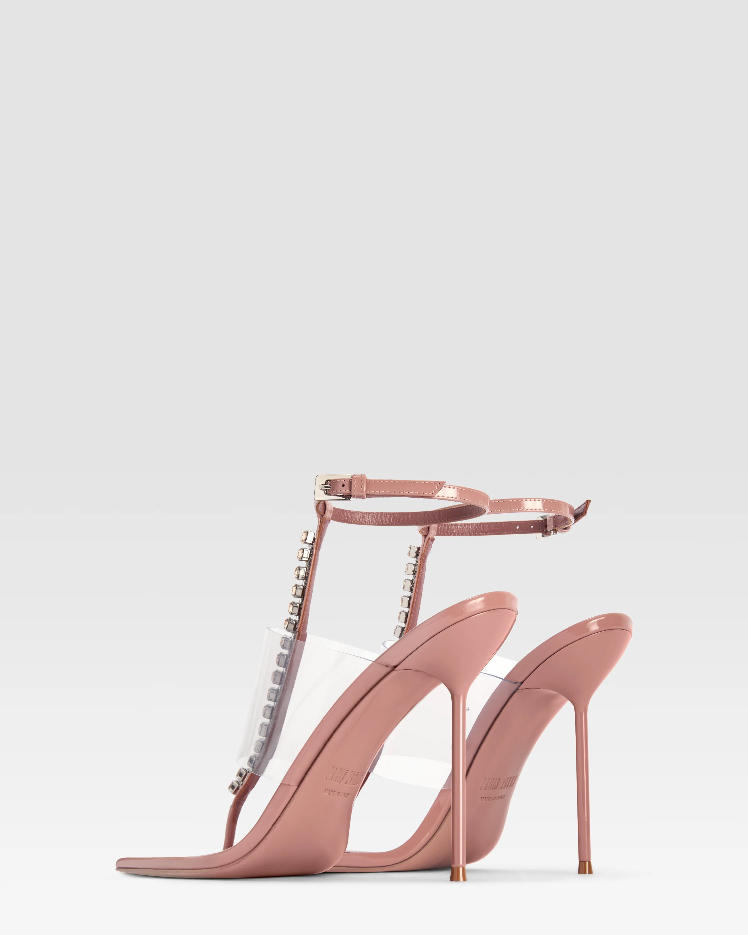 T-strap sandals in Texas rose patent leather with stud detailing - Image 3