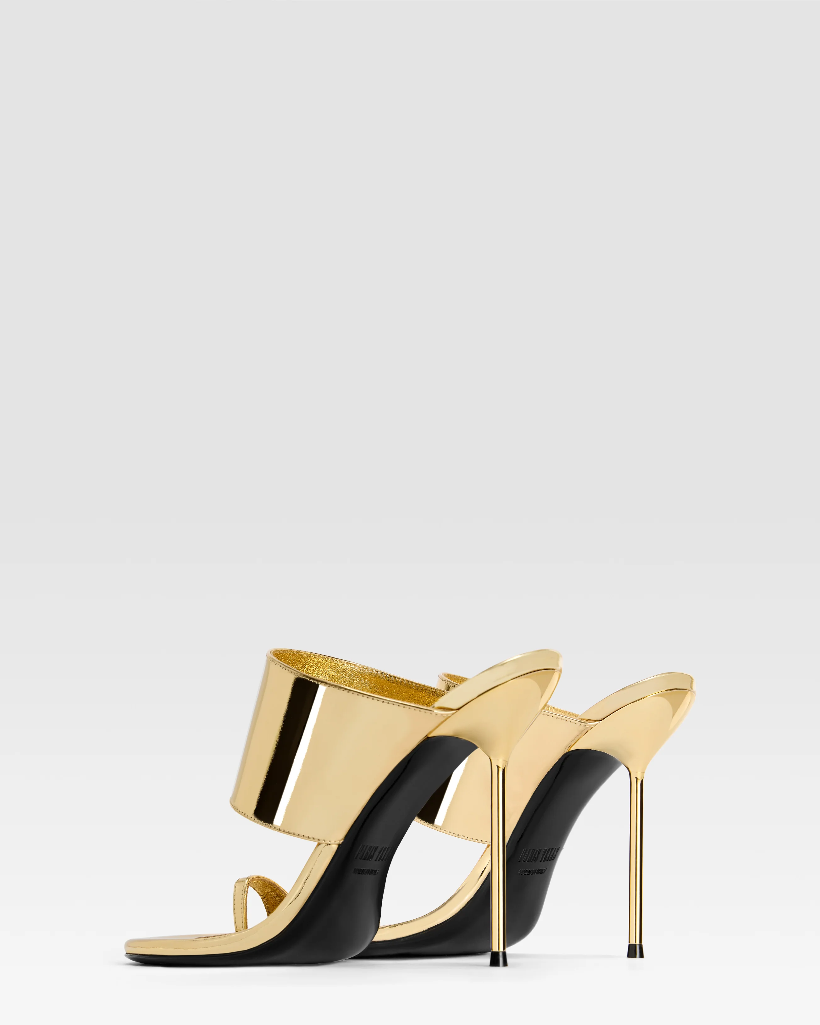 Thong-ring mules in gold, mirror-effect leather - Image 3