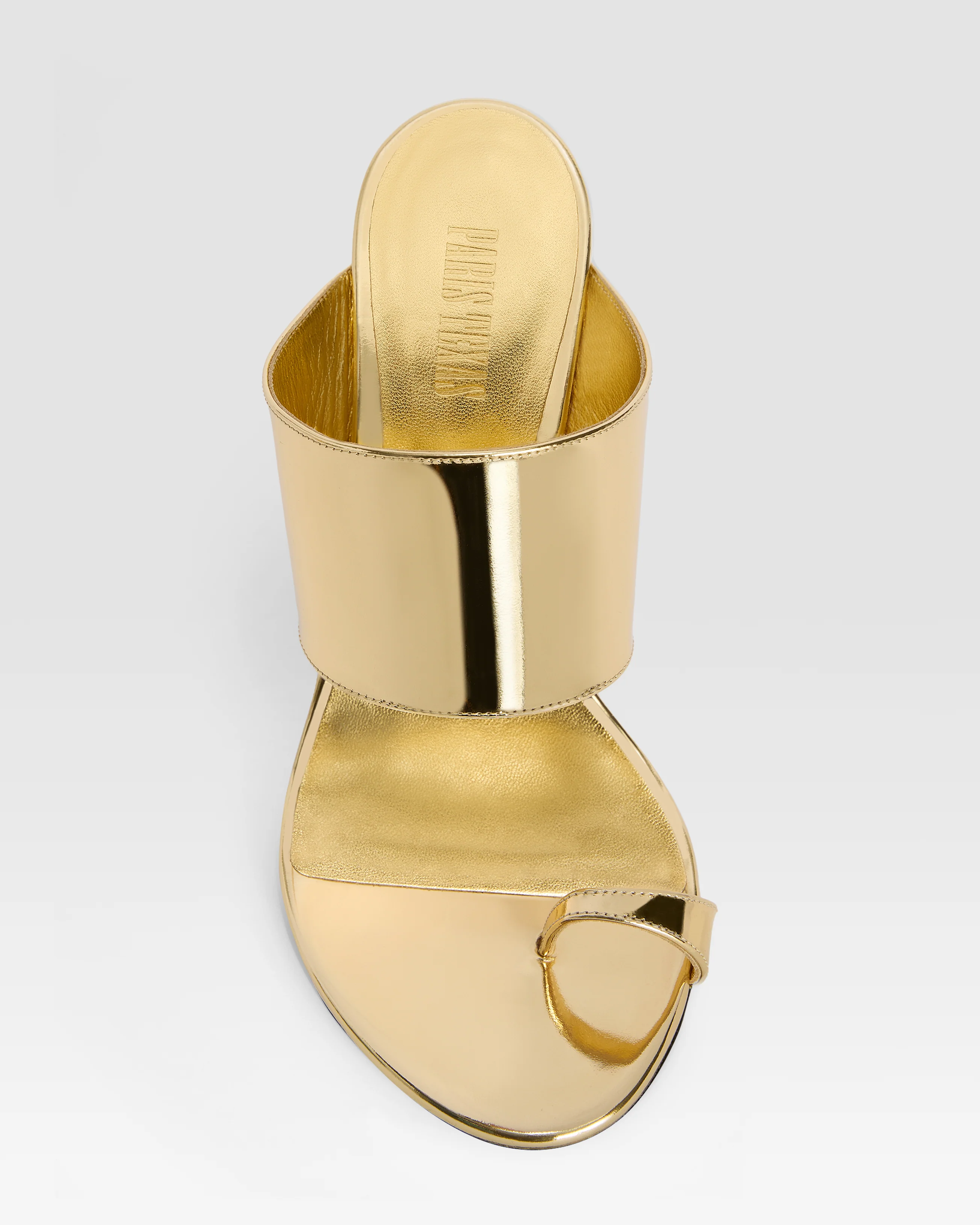 Thong-ring mules in gold, mirror-effect leather - Image 5